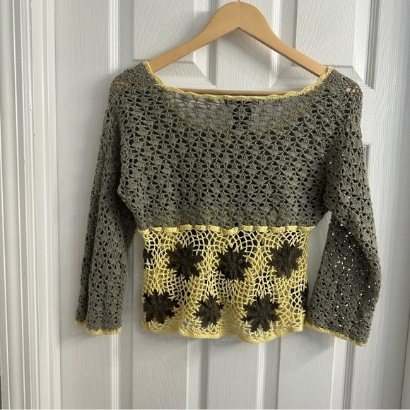 Y2K Vintage Crochet Top Knit Boho Fairy Festival Casual Floral Babydoll Small 15 - Picture 5 of 7